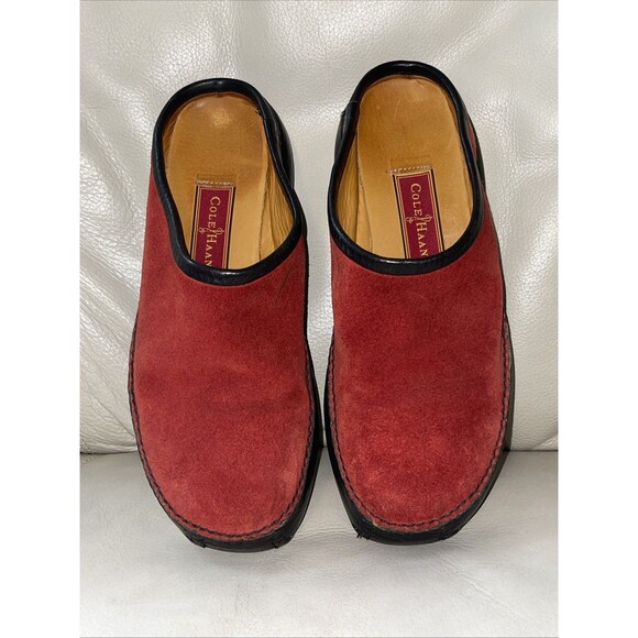 Cole Haan Red Suede Leather Slip On Mules Sandals Women's Size 7 B Country - Picture 2 of 8